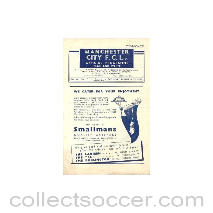 1950 - Manchester City vChelsea official programme 25/02/1950