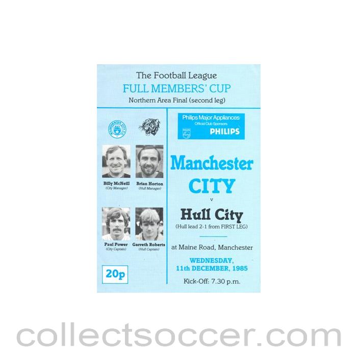 1985 - Manchester City v Hull City official programme 11/12/1985 Football League Full Members' Cup Northern Area Final 2nd Leg