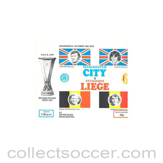 1978 - Manchester City v Standard Liege official programme 18/10/1978 UEFA Cup
