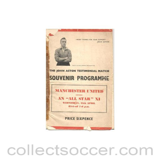 1956 - Manchester United v All Star XI official programme 25/04/1956 John Aston Testimonial Match, reduced price