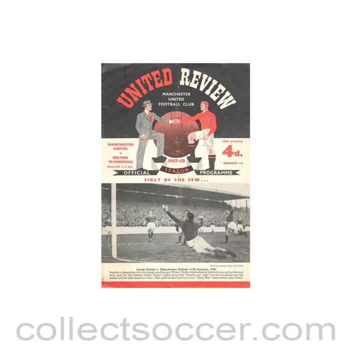 1958 - Manchester United v Bolton Wanderers official programme 18/01/1958