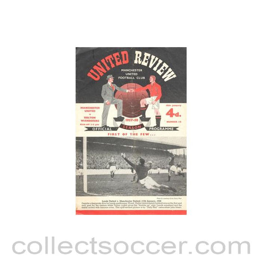 1958 - Manchester United v Bolton Wanderers official programme 18/01/1958