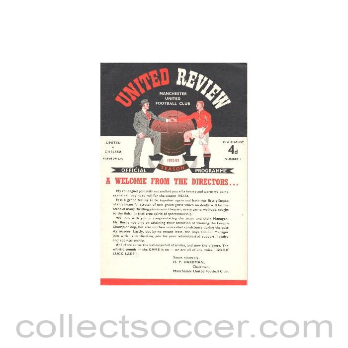 1952 - Manchester United v Chelsea official programme 23/08/1952