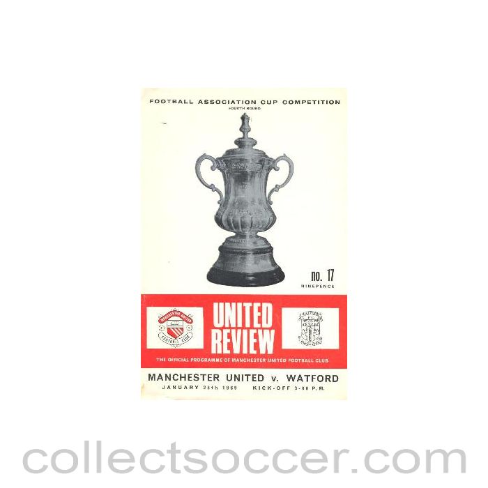1969 - Manchester United v Watford official programme 25/01/1969 F.A. Cup
