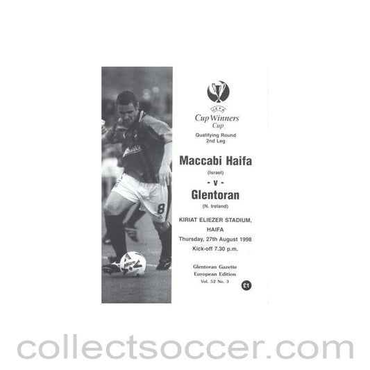 1998 - Maccabi Haifa v Glentoran official programme 27/08/1998 Cup Winners Cup