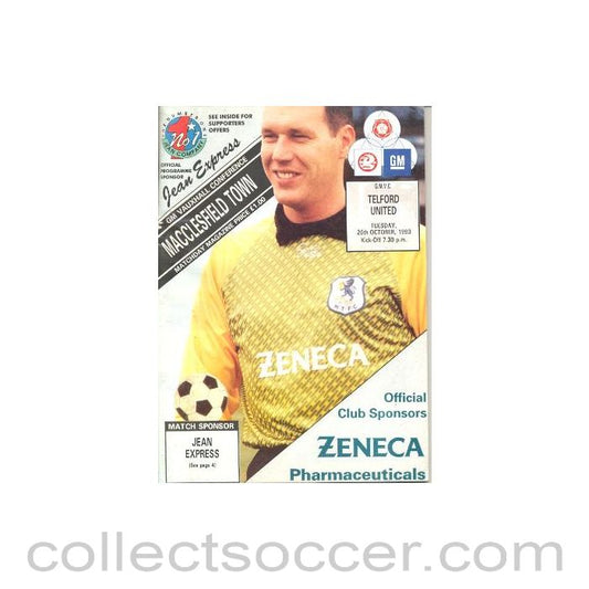1993 - Macclesfield Town v Telford United official programme 26/10/1993