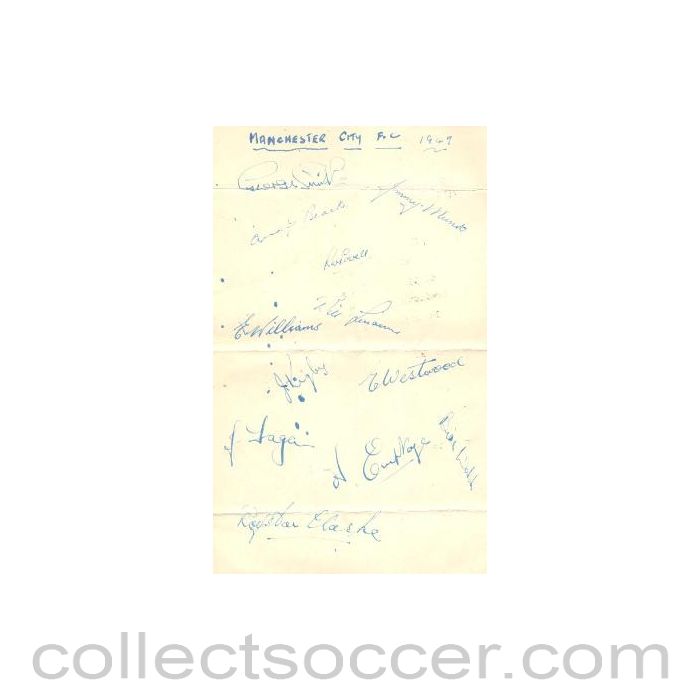 1949 - Signed on the back Manchester City menu of 26/08/1949