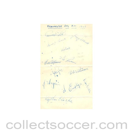 1949 - Signed on the back Manchester City menu of 26/08/1949