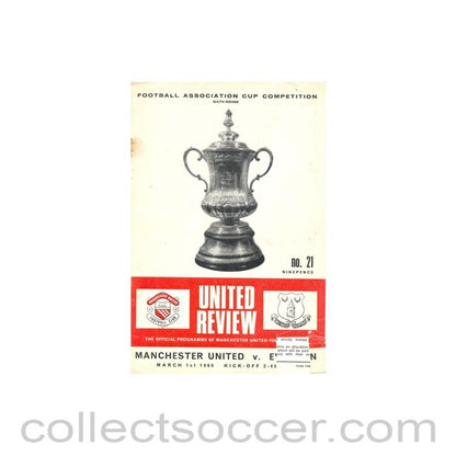 1969 - Manchester United v Everton official programme 01/03/1969 token cut, half price