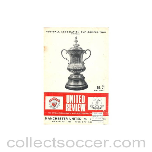 1969 - Manchester United v Everton official programme 01/03/1969 token cut, half price