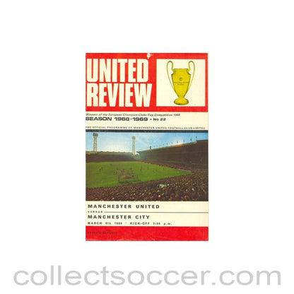 1969 - Manchester United v Manchester City official programme 08/03/1969 token cut, half price