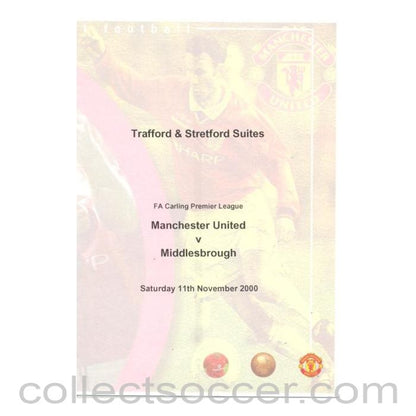 2000 - Manchester United v Middlesbrough menu 11/11/2000