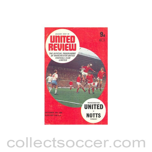 1969 - Manchester United v Nottingham Forest official programme 18/10/1969 token cut, half price