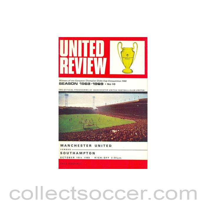 1968 - Manchester United v Southampton official programme 19/10/1968 token cut, half price