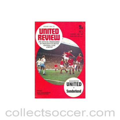 1969 - Manchester United v Sunderland official programme 30/08/1969 token cut, half price