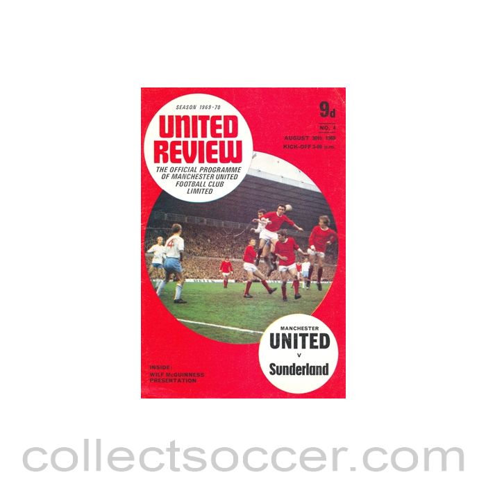 1969 - Manchester United v Sunderland official programme 30/08/1969 token cut, half price