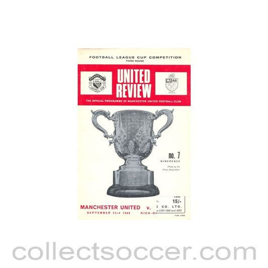 1969 - Manchester United v Wrexham official programme 23/09/1969 token cut, half price
