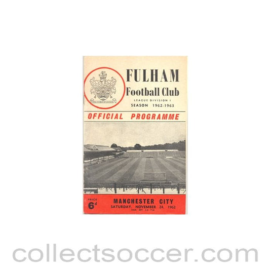 1962 - Fulham v Manchester City official programme 24/11/1962