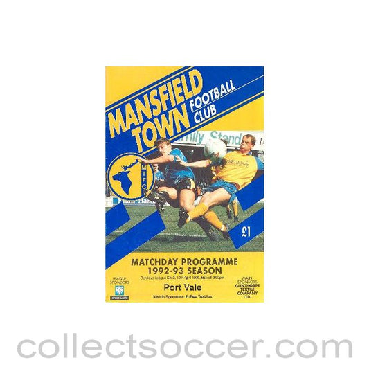 1993 - Mansfield Town v Port Vale official programme 10/04/1993 Barclays League