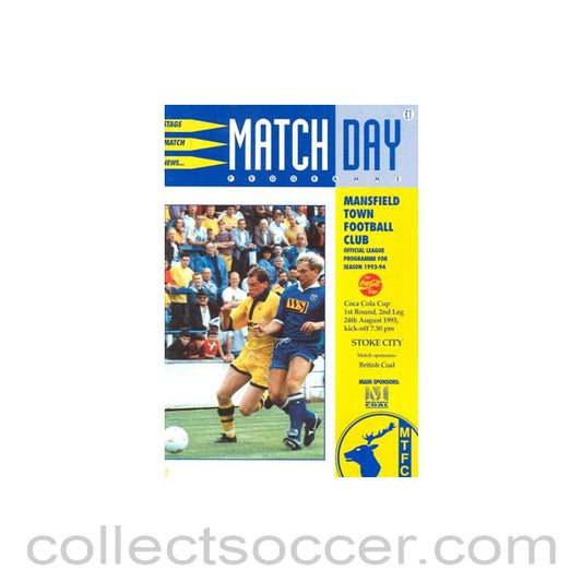 1993 - Mansfield Town v Stoke City official programme 24/08/1993 Coca Cola Cup