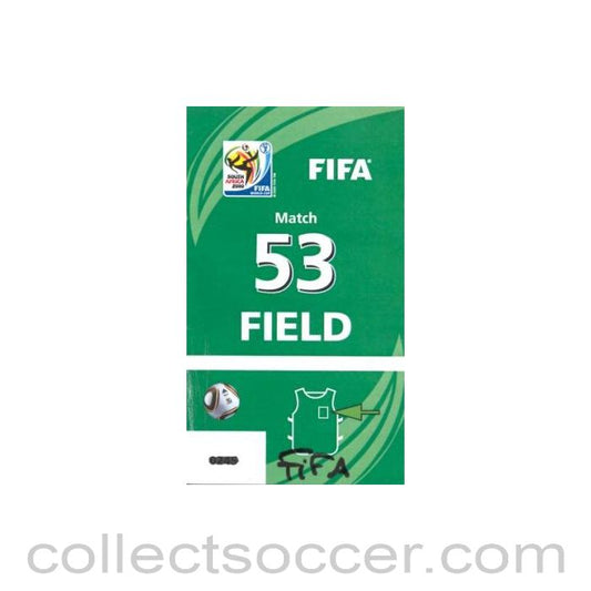 2010 World Cup Photographer Bib Ticket Match 53 Netherlands v Slovakia 28/06/2010