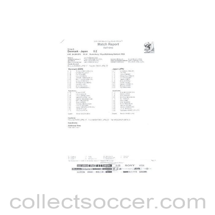 2010 World Cup official black and white half-time Match Report Denmark v Japan 24/06/2010