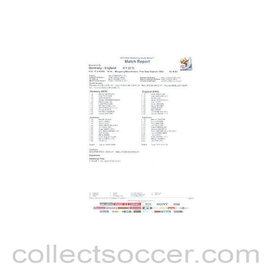 2010 World Cup official colour full-time Match Report Germany v England 27/06/2010