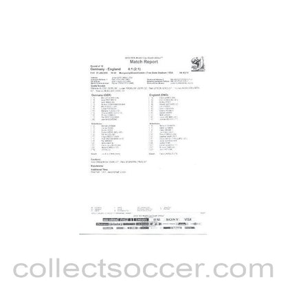 2010 World Cup official black and white full-time Match Report Germany v England 27/06/2010