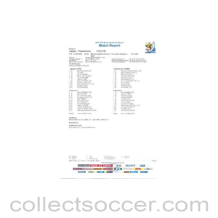 2010 World Cup official colour full-time Match Report Japan v Cameroon 14/06/2010