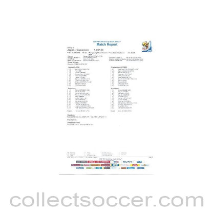 2010 World Cup official colour full-time Match Report Japan v Cameroon 14/06/2010