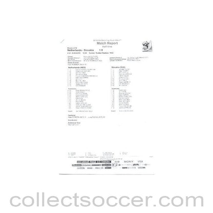 2010 World Cup official black and white half-time Match Report Netherlands v Slovakia 28/06/2010