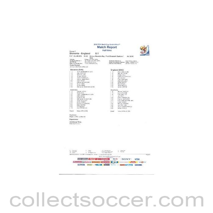 2010 World Cup official colour half-time Match Report Slovenia v England 23/06/2010