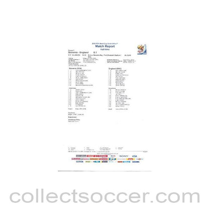 2010 World Cup official colour half-time Match Report Slovenia v England 23/06/2010