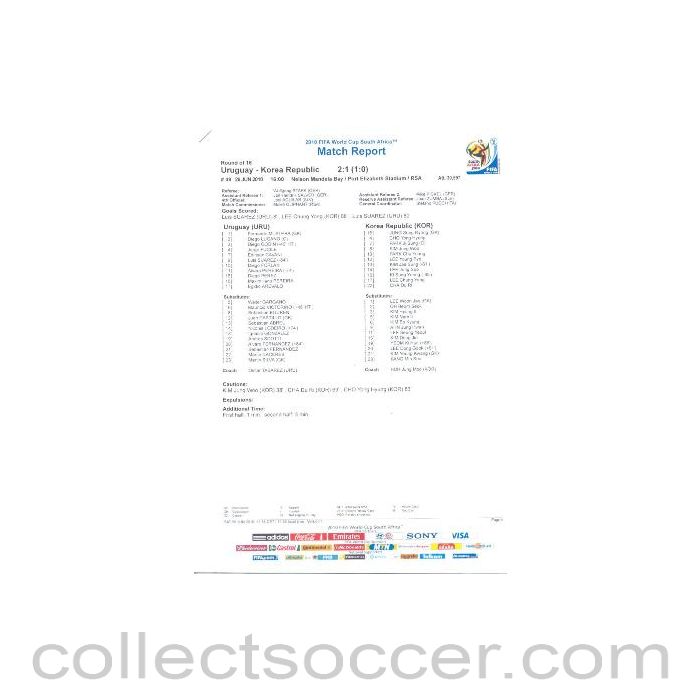 2010 World Cup official colour full-time Match Report Uruguay v South Korea 26/06/2010