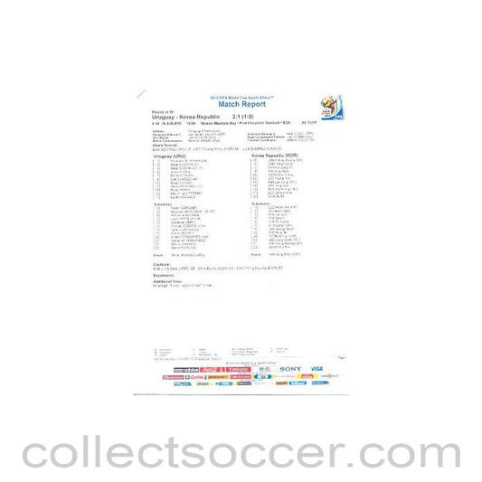 2010 World Cup official colour full-time Match Report Uruguay v South Korea 26/06/2010