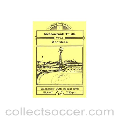 1978 - Meadowbank Thistle v Aberdeen official programme 30/08/1978 Scottish League Cup