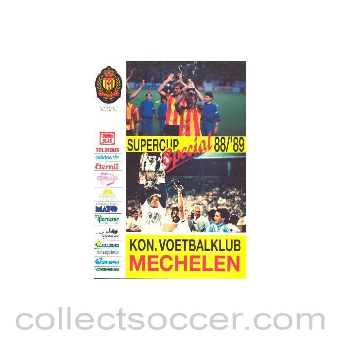 1989 Mechelen v P.S.V. official programme 03/02/1989 Super Cup
