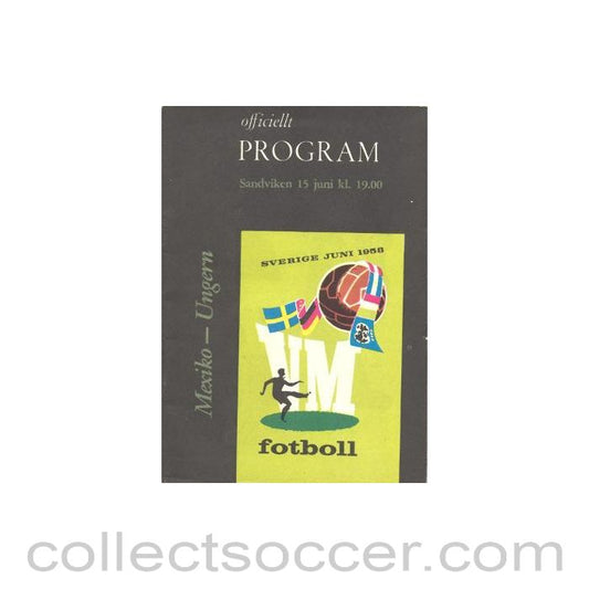 1958 World Cup Programme Mexico v Hungary 15/06/1958