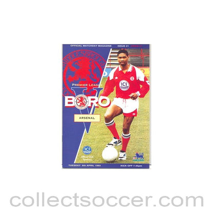 1993 - Middlesbrough v Arsenal official programme 06/04/1993