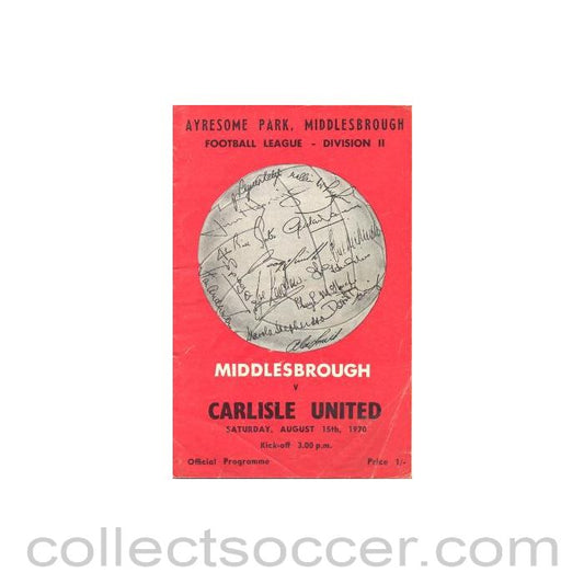 1970 - Middlesbrough v Carlisle United official programme 15/08/1970 Football League