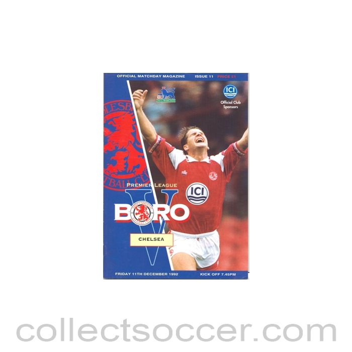 1992 - Middlesbrough vChelsea official programme 11/12/1992 Premier League