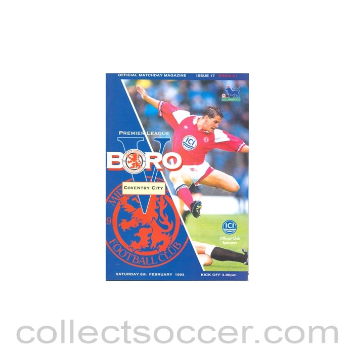 1993 - Middlesbrough v Coventry City official programme 06/02/1993