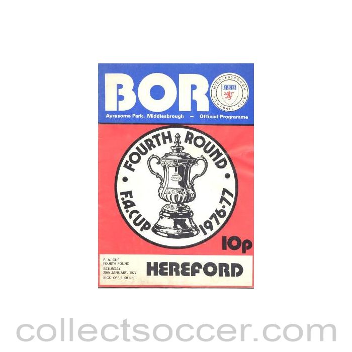 1977 - Middlesbrough v Hereford official programme 29/01/1977