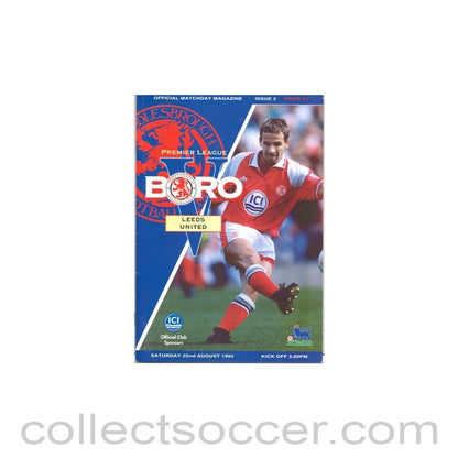 1992 - Middlesbrough v Leeds United official programme 22/08/1992