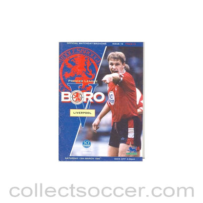 1993 - Middlesbrough v Liverpool official programme 13/03/1993