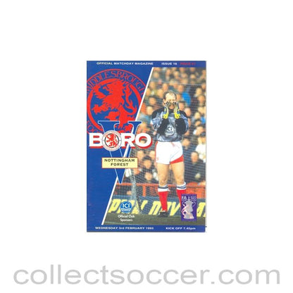 1993 - Middlesbrough v Nottingham Forest official programme 03/02/1993