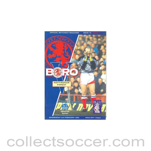 1993 - Middlesbrough v Nottingham Forest official programme 03/02/1993