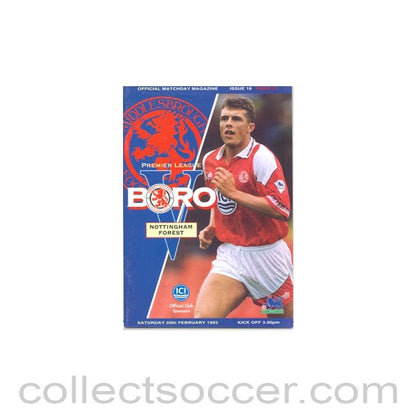 1993 - Middlesbrough v Nottingham Forest official programme 20/02/1993