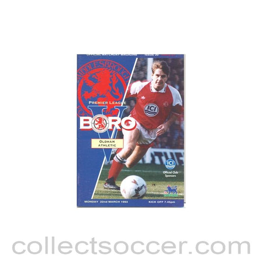 1993 - Middlesbrough v Oldham Athletic official programme 22/03/1993