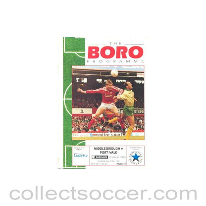 1991 - Middlesbrough v Port Vale official programme 09/04/1991 League